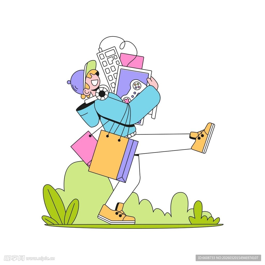 满载购物袋的欢乐女子