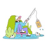 老人惬意垂钓图