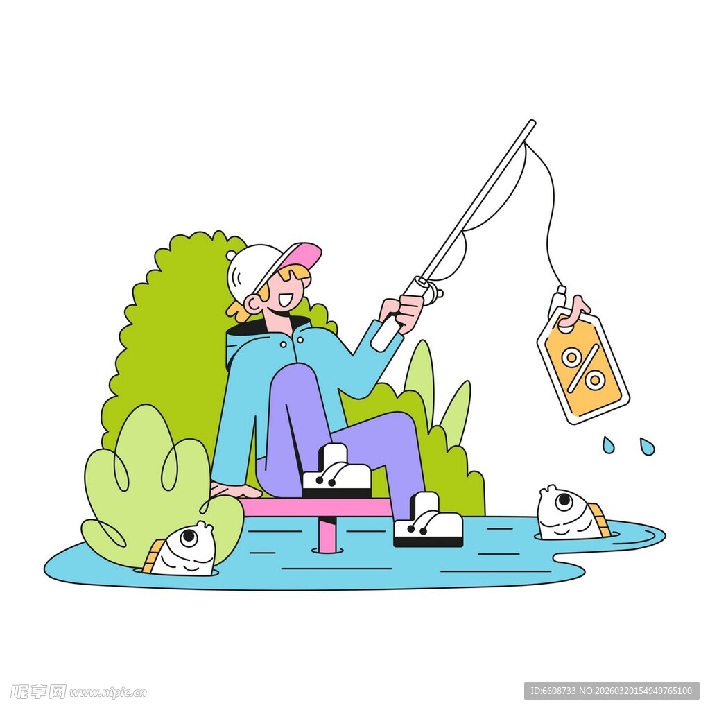 老人惬意垂钓图