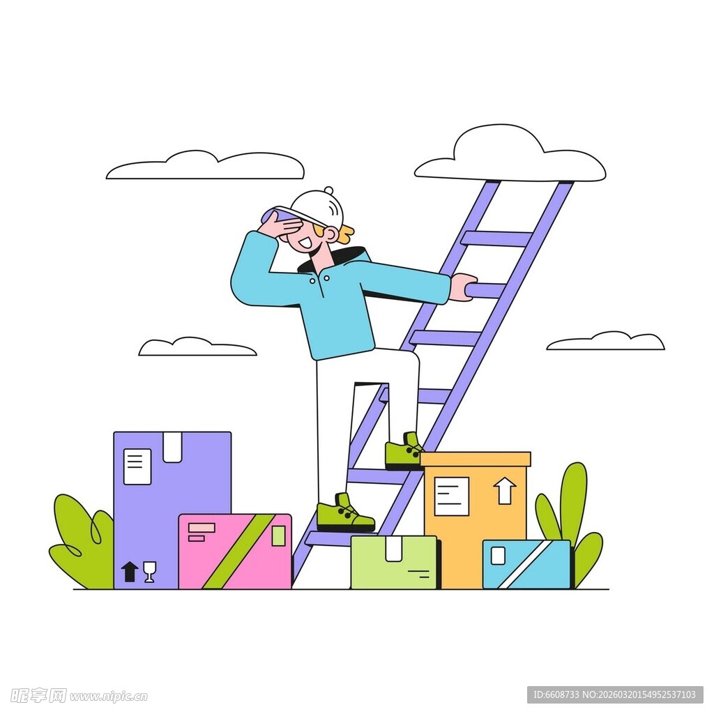 工人登高俯瞰多彩建筑群