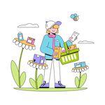 老人户外快乐采摘蔬果