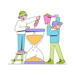 两人协作操控大型沙漏