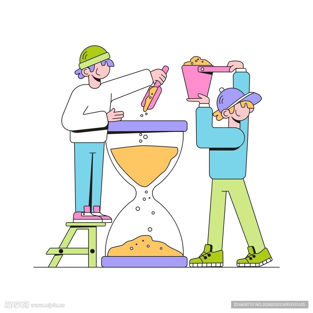 两人协作操控大型沙漏