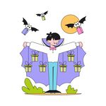 万圣节装扮的女孩与蝙蝠