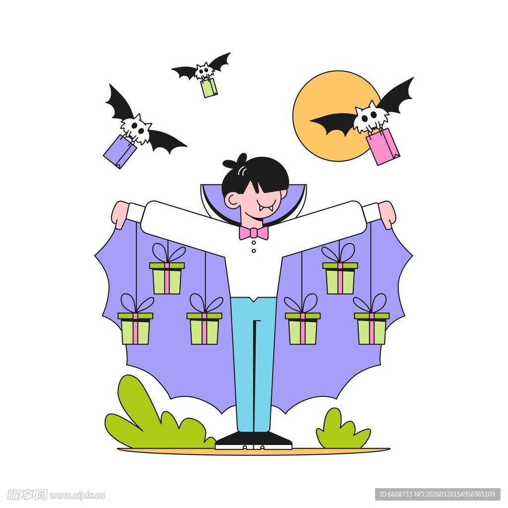 万圣节装扮的女孩与蝙蝠