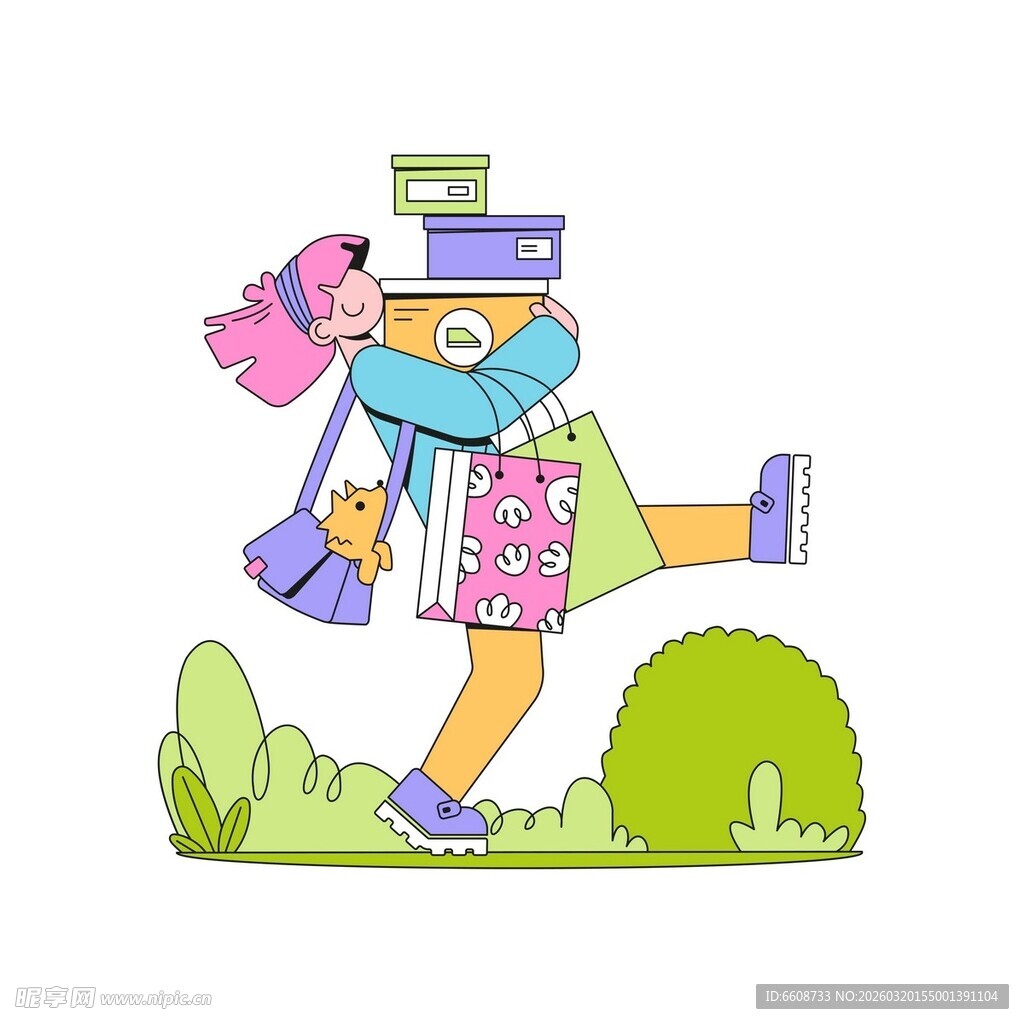 背着重物前行的卡通角色