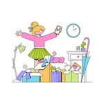 女孩开心整理杂乱房间