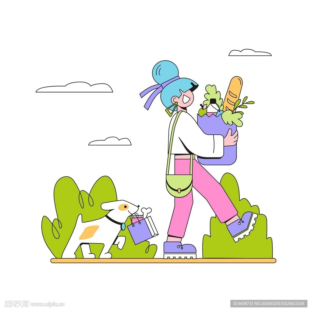 女子带宠物购物欢乐行