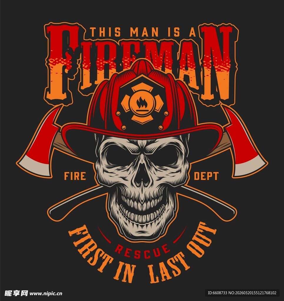消防员主题骷髅图案设计