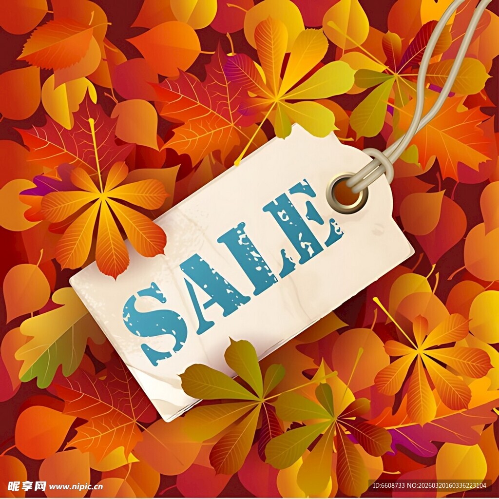 秋季促销标签落叶缤纷