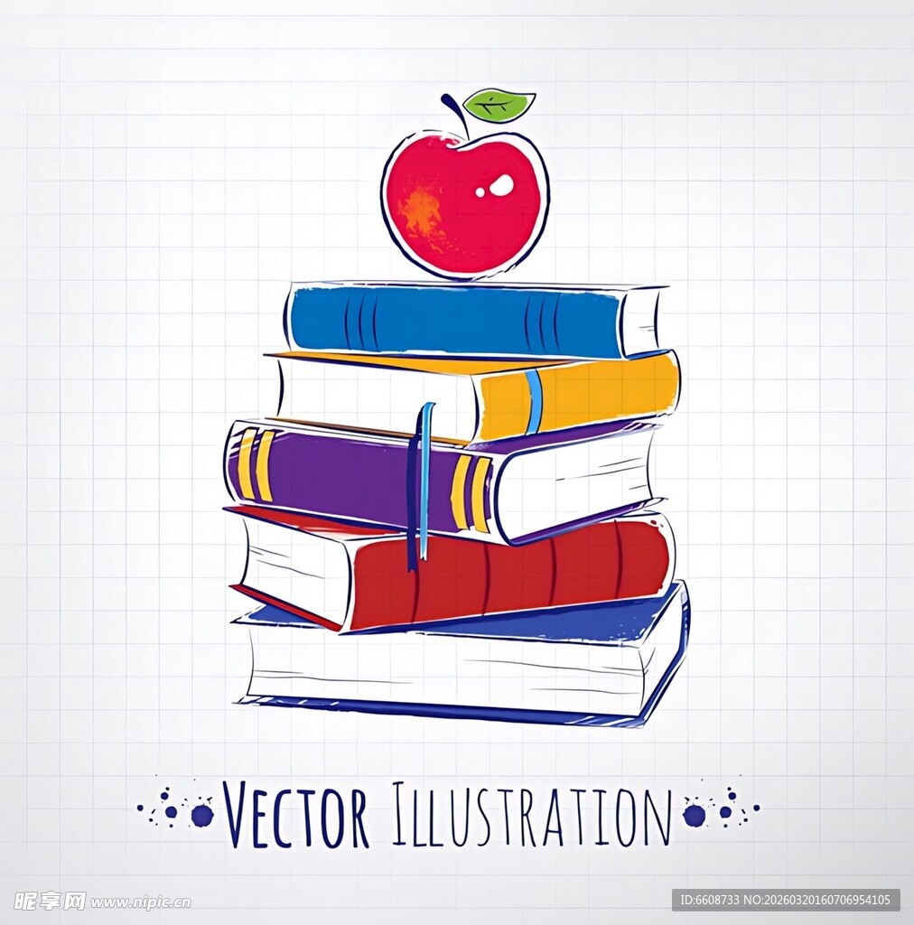 书籍上的苹果插画
