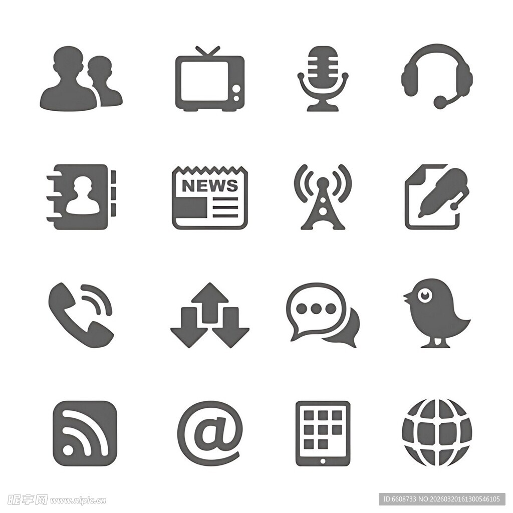 多样媒体通信图标集合