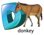 蓝色字母D旁的棕色驴