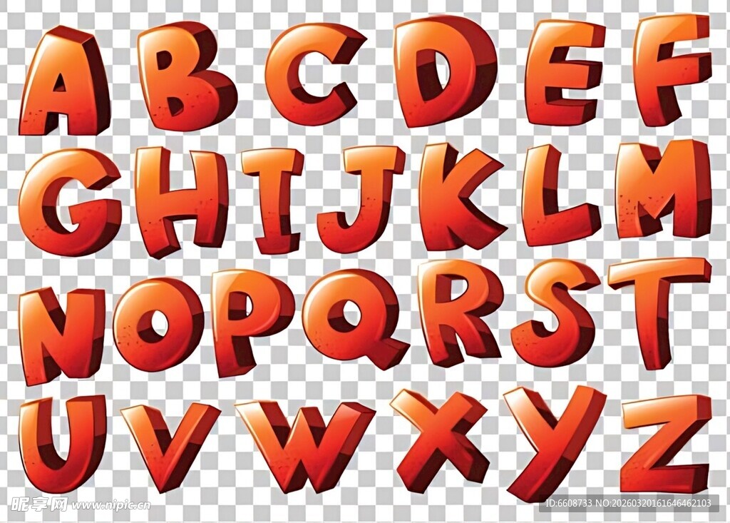 立体橙色英文字母展示