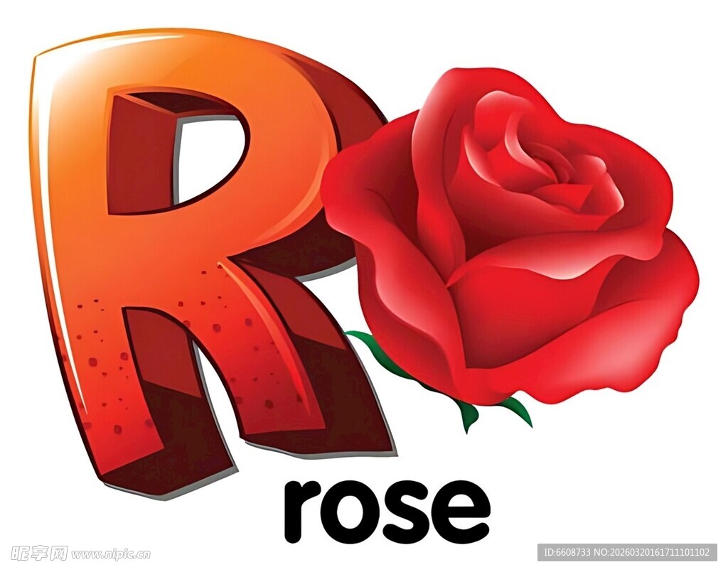红色字母R与娇艳玫瑰