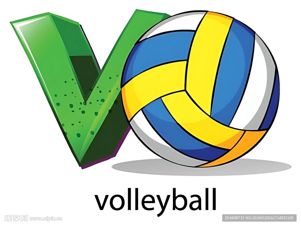绿色V字母与排球图案
