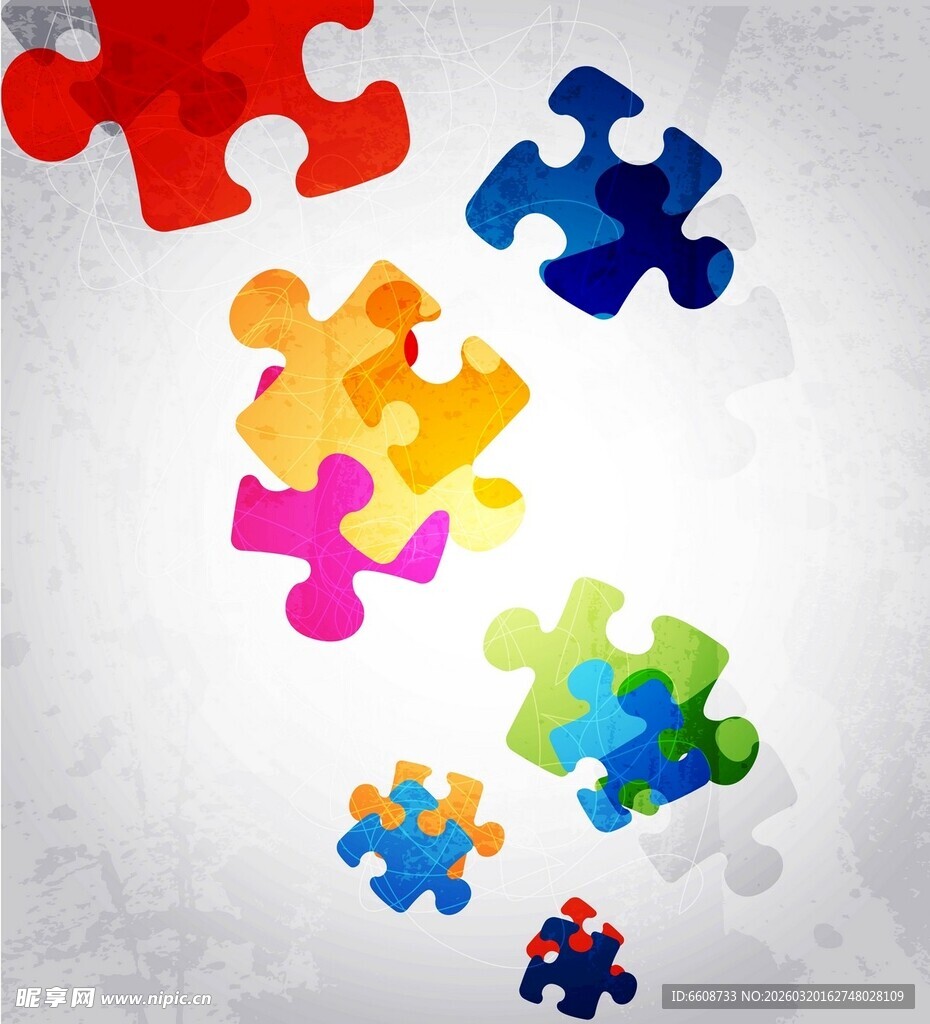 彩色拼图散落背景图