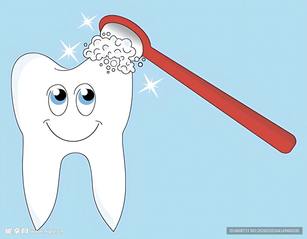 可爱牙齿与牙刷清洁画面