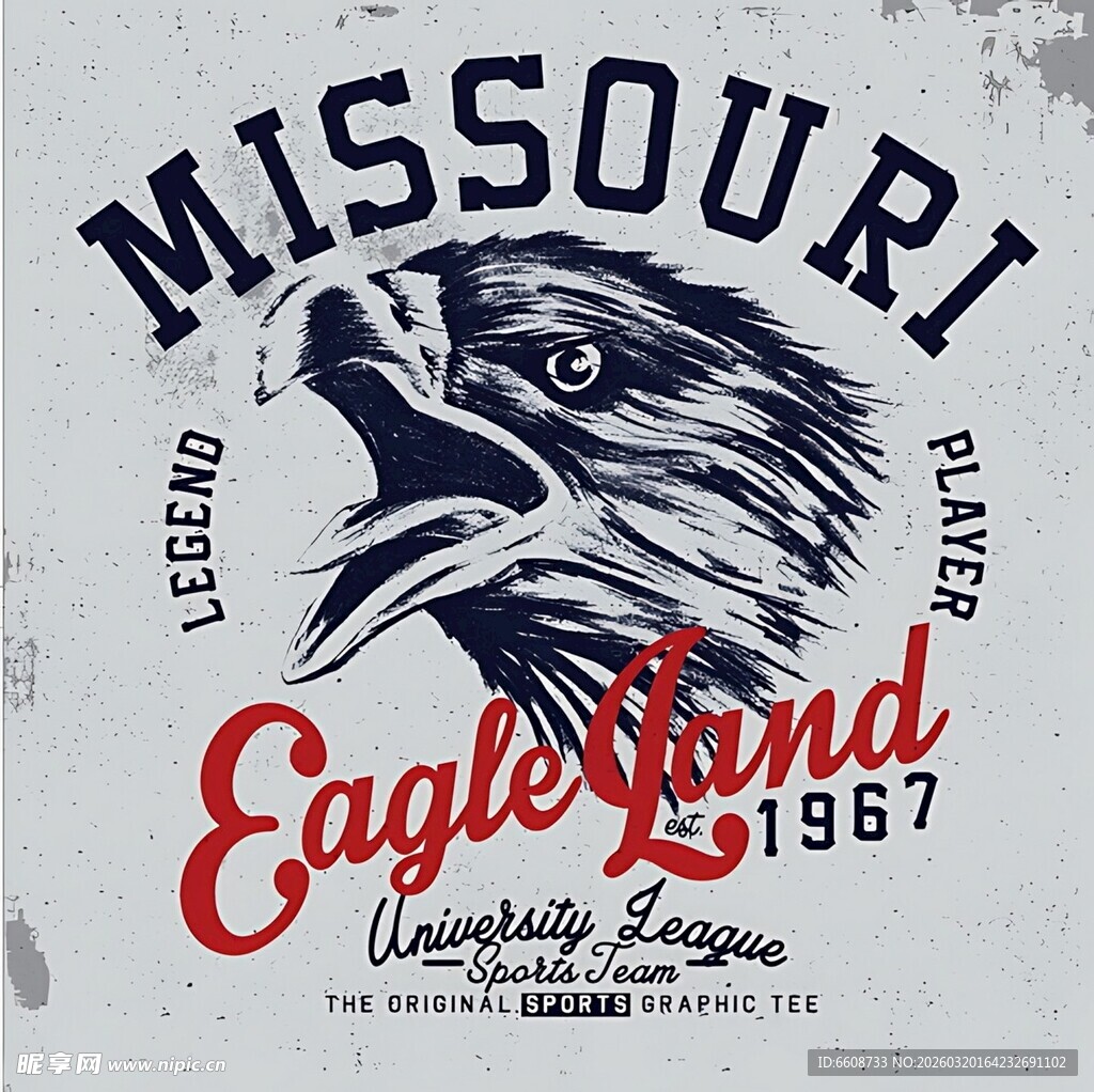 密苏里鹰主题复古风印花设计