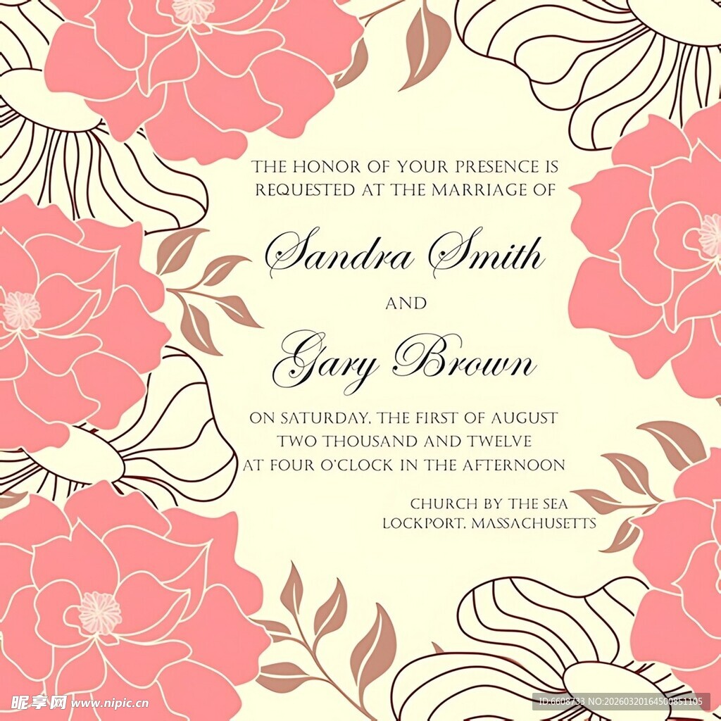 粉色花卉婚礼请柬设计