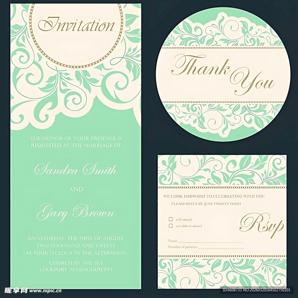 薄荷绿婚礼邀请函设计