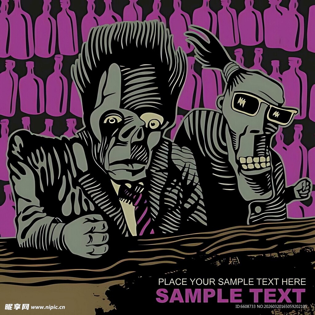 复古风格怪物对坐场景