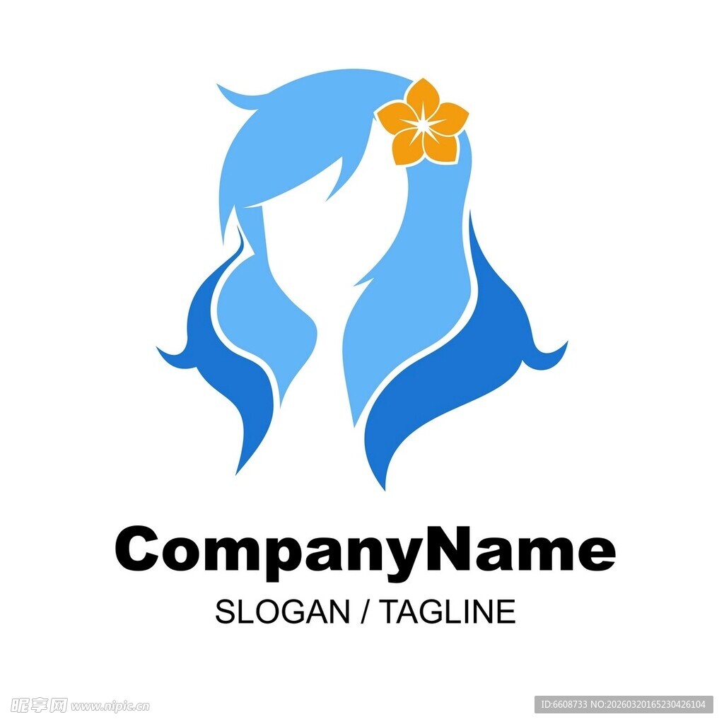 蓝色花朵女孩头像标志