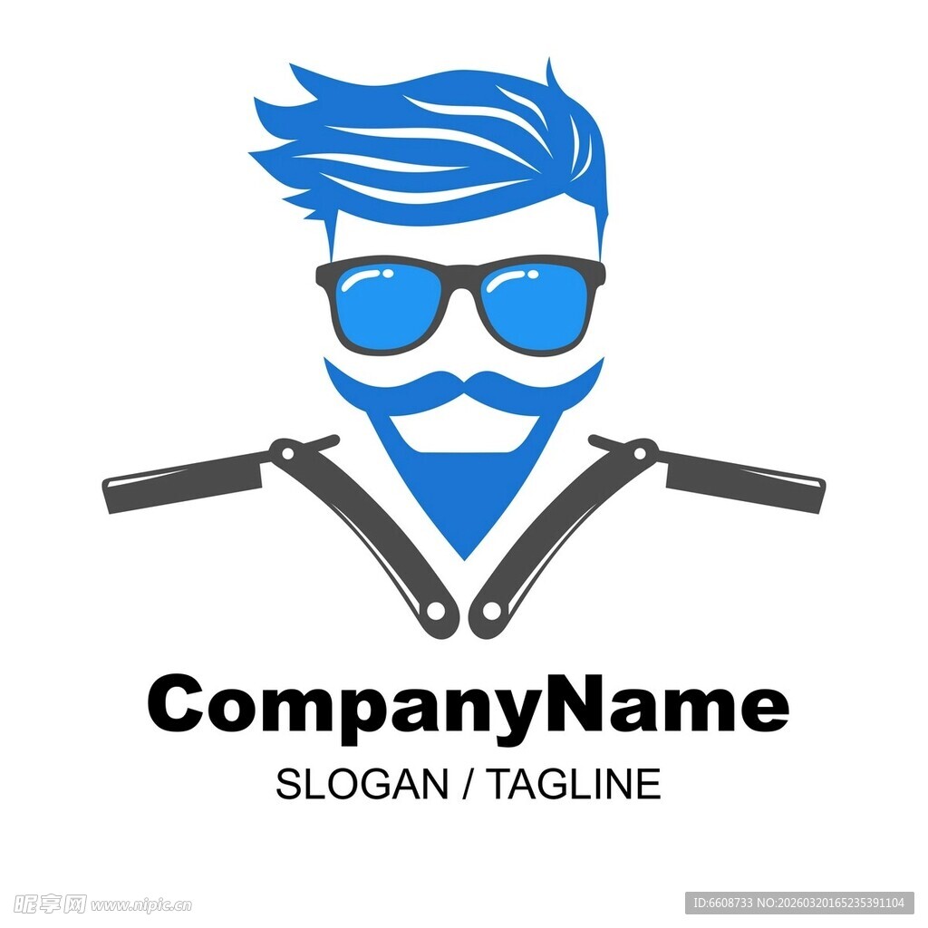 时尚蓝发胡须男士标志