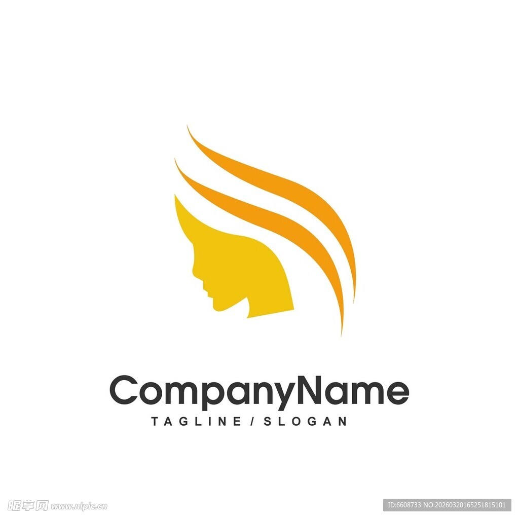 女性轮廓发丝标志设计