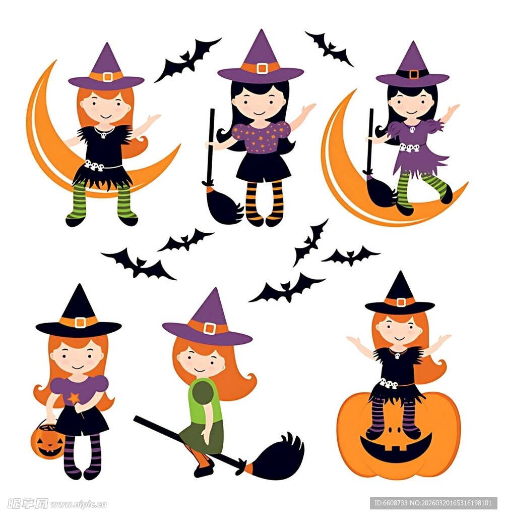 万圣节女巫卡通形象集合