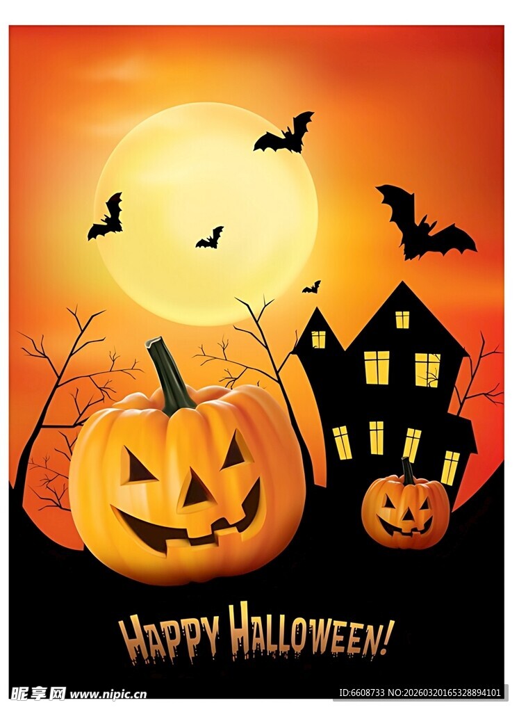 万圣节南瓜与鬼怪场景
