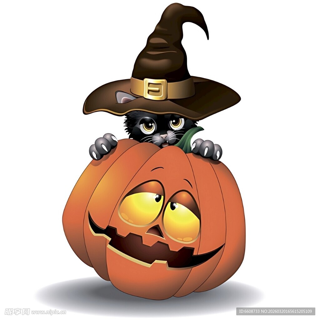 黑猫与南瓜的万圣节形象