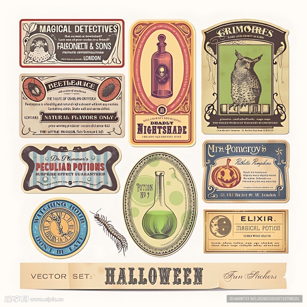 万圣节复古风装饰标签