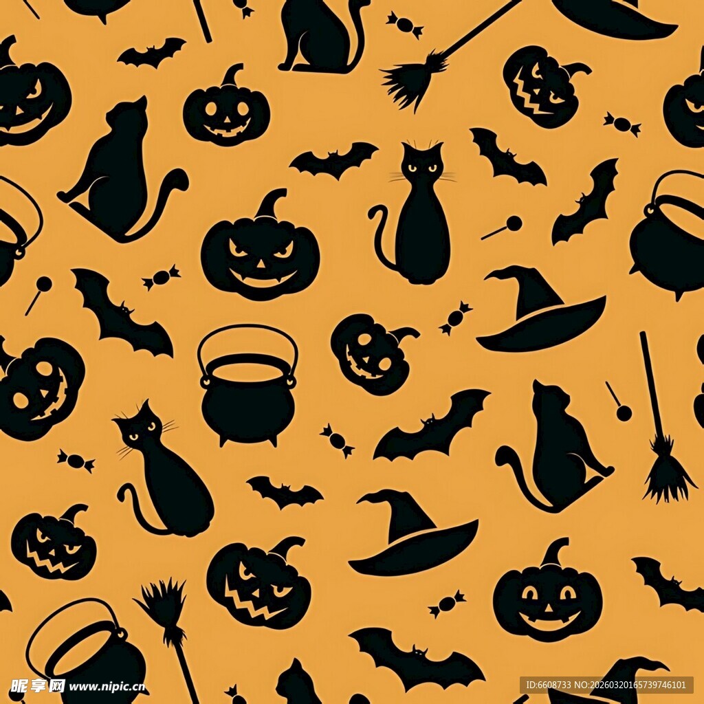 万圣节黑猫蝙蝠南瓜图案