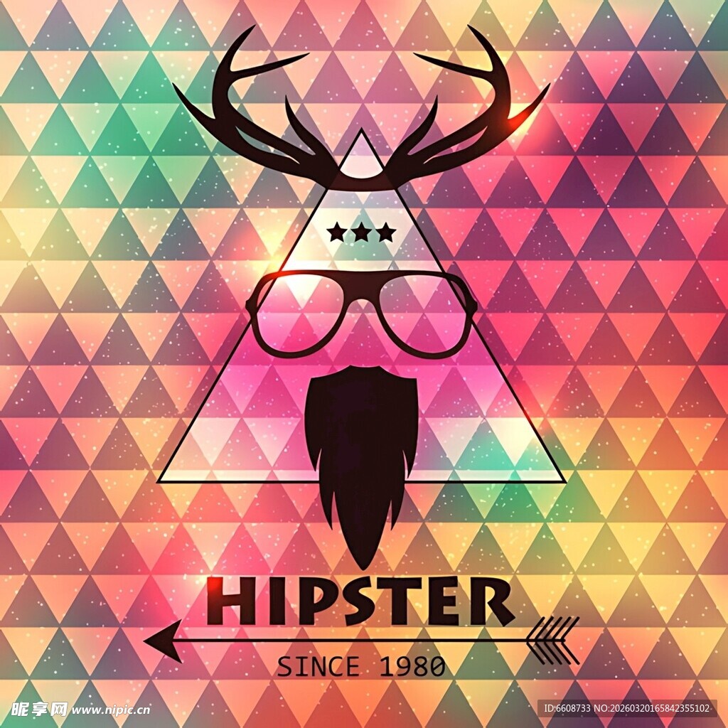 彩色几何风潮人麋鹿插画