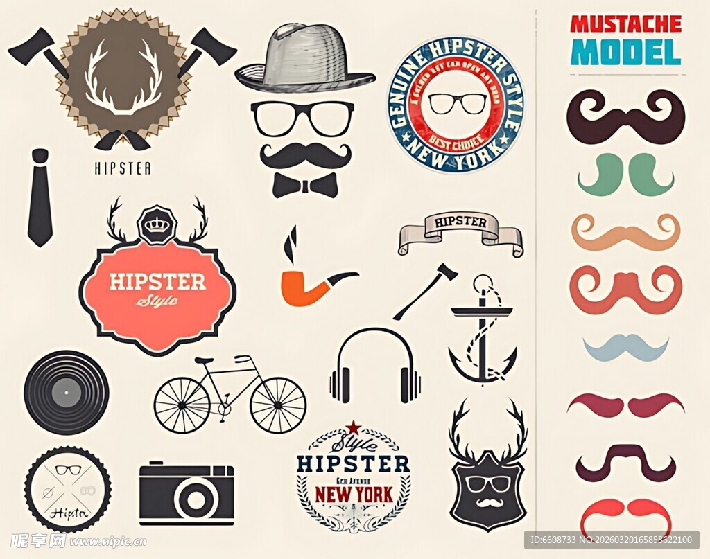 复古时尚配饰元素集合