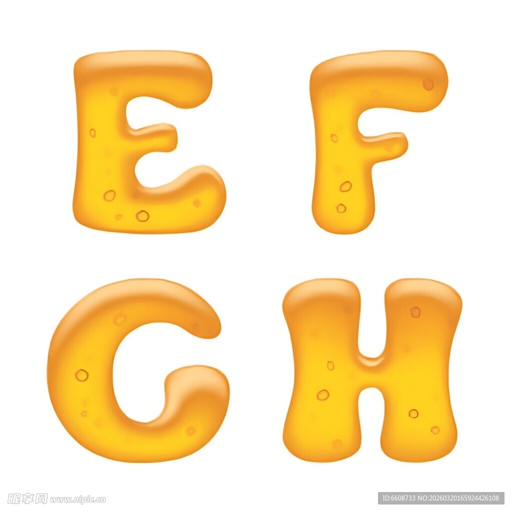 橙色立体字母EFGH