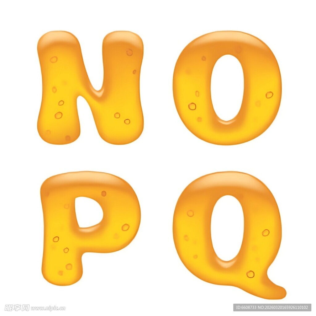 橙黄色果冻质感字母NO PQ