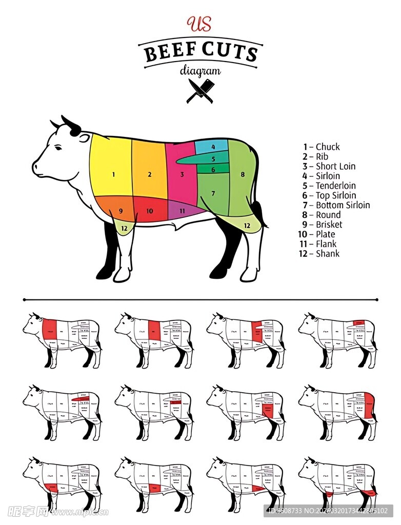 牛的部位分割示意图