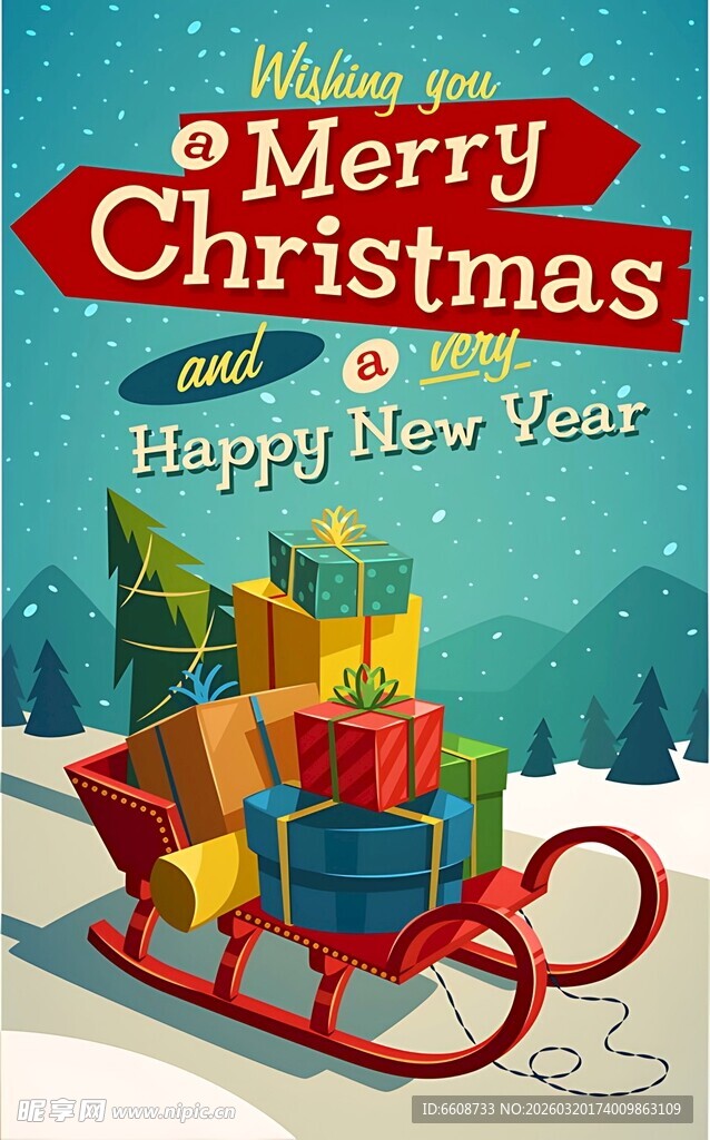 圣诞雪橇礼物贺节日