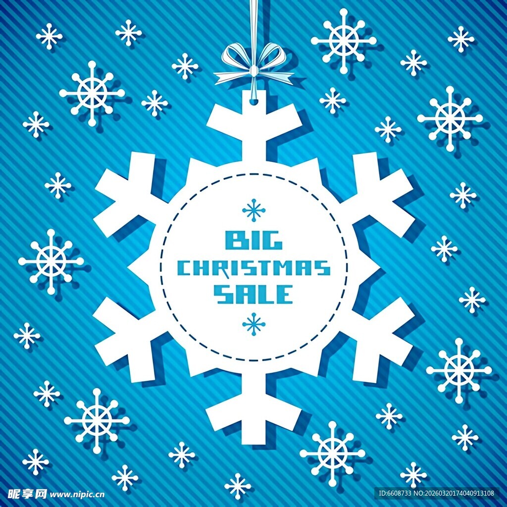 蓝色圣诞雪花促销装饰图