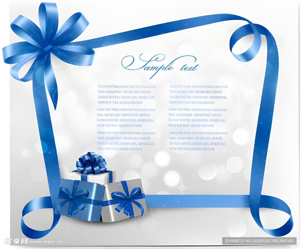 蓝色丝带装饰的节日框架