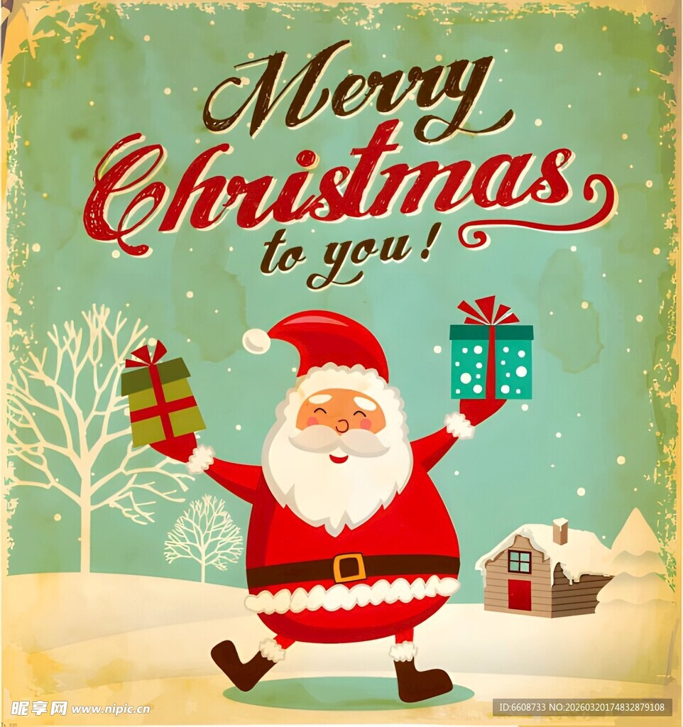 圣诞老人送礼物贺圣诞
