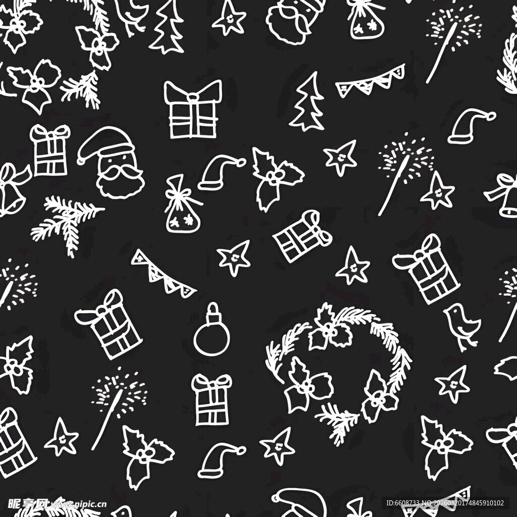 手绘圣诞元素图案背景