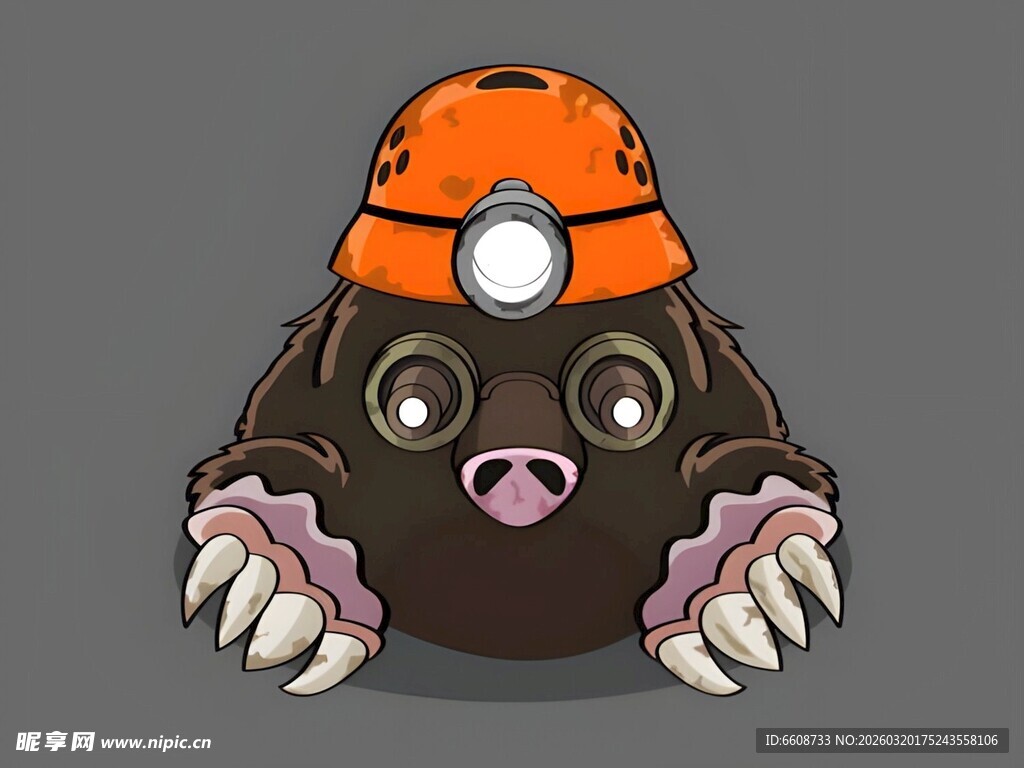 戴头盔的可爱鼹鼠形象