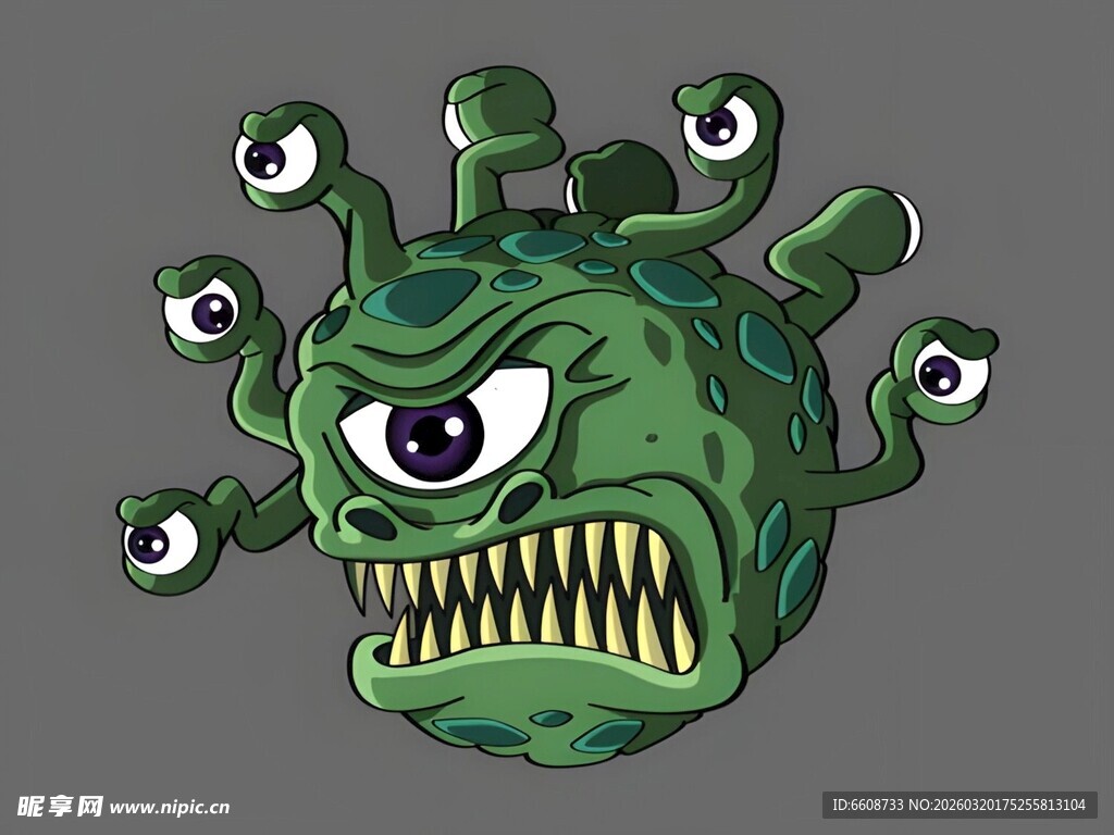 愤怒的多眼绿色怪物