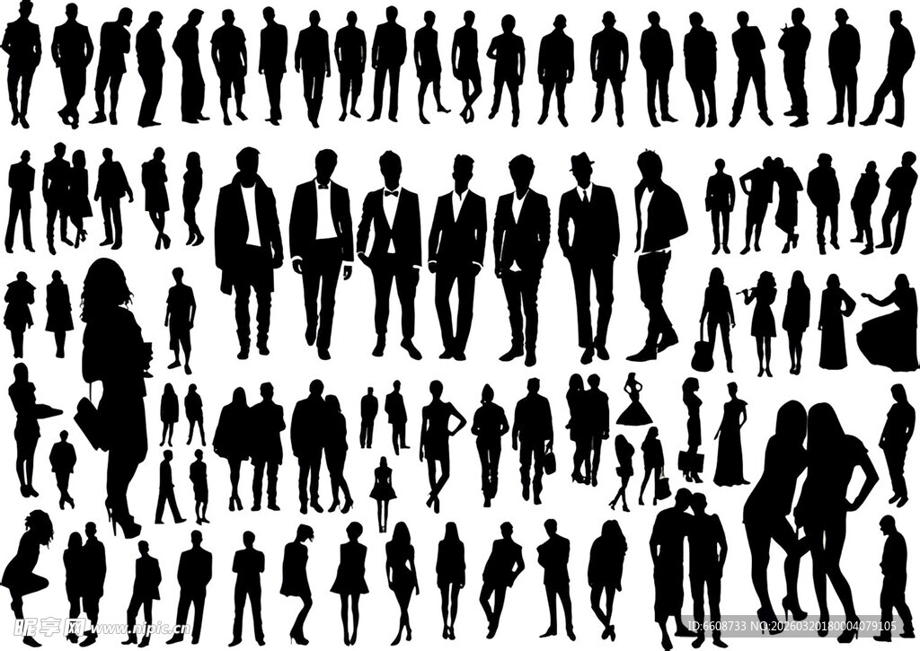 多样姿势人物剪影集合