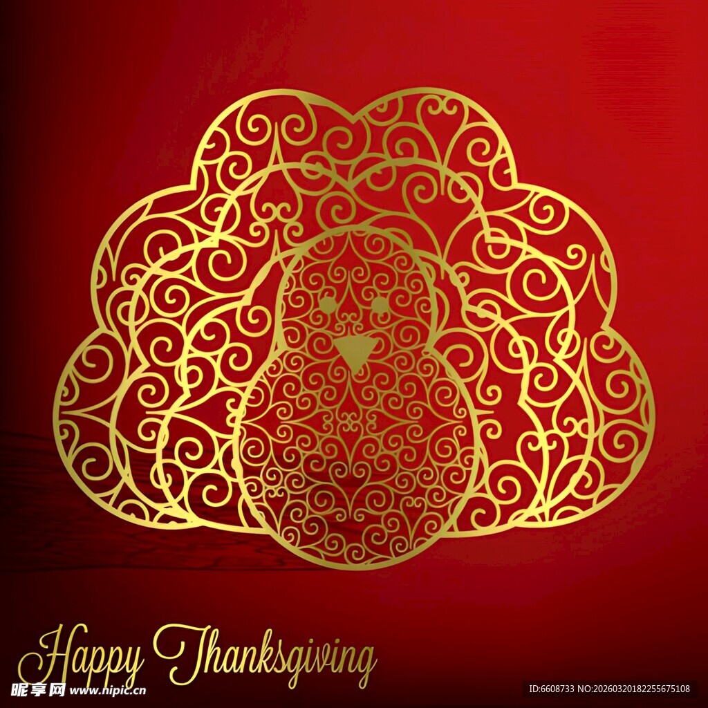 红色感恩主题金色花纹图案