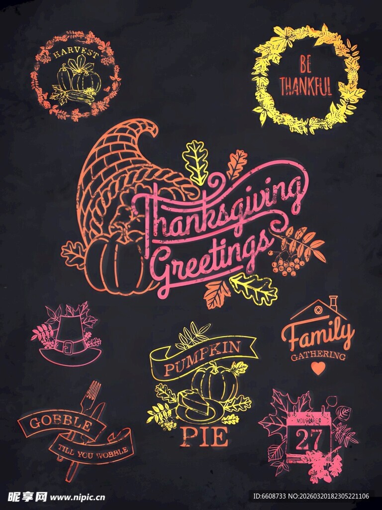 多彩手绘节日装饰元素