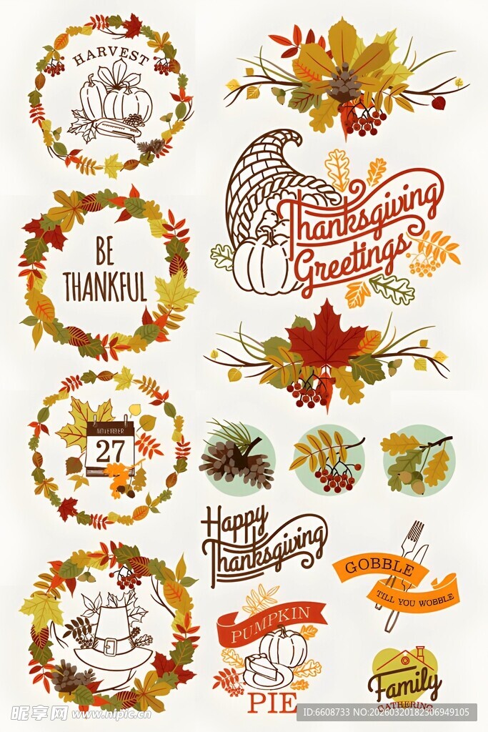 秋季感恩节装饰元素集合